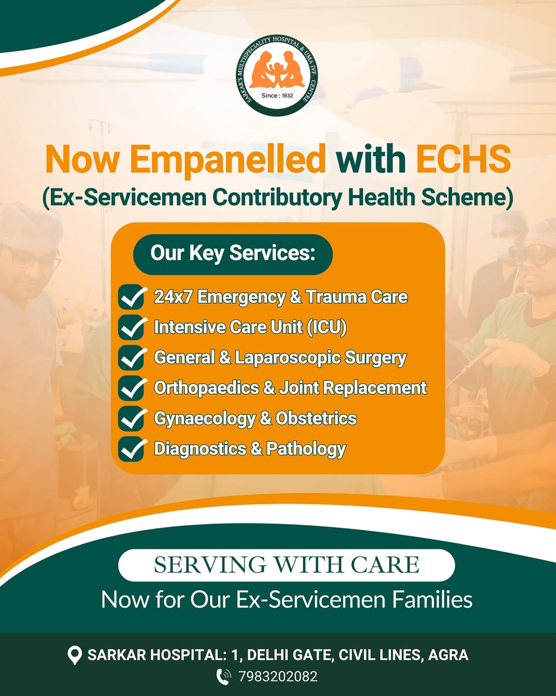 Proud to announce that Sarkar Hospital is now empanelled with ECHS (Ex-Servicemen Contributory H
